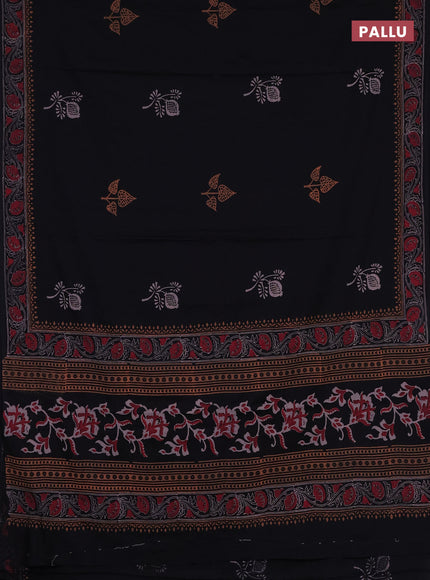 Cotton block printed saree black with butta prints and printed border