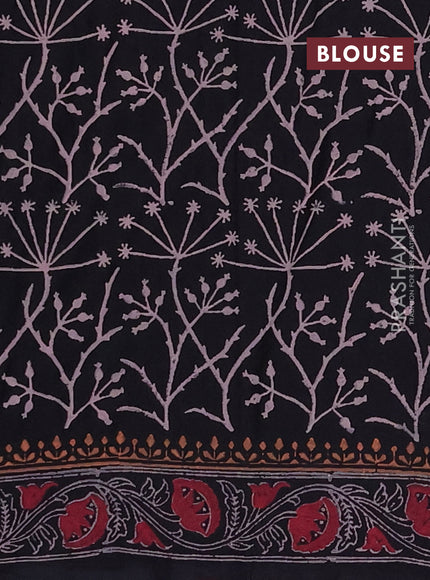 Cotton block printed saree black with butta prints and printed border