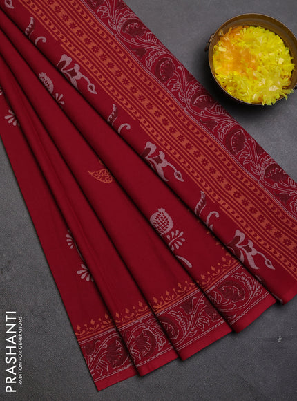 Cotton block printed saree maroon with butta prints and printed border