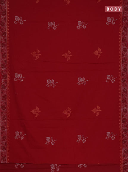 Cotton block printed saree maroon with butta prints and printed border