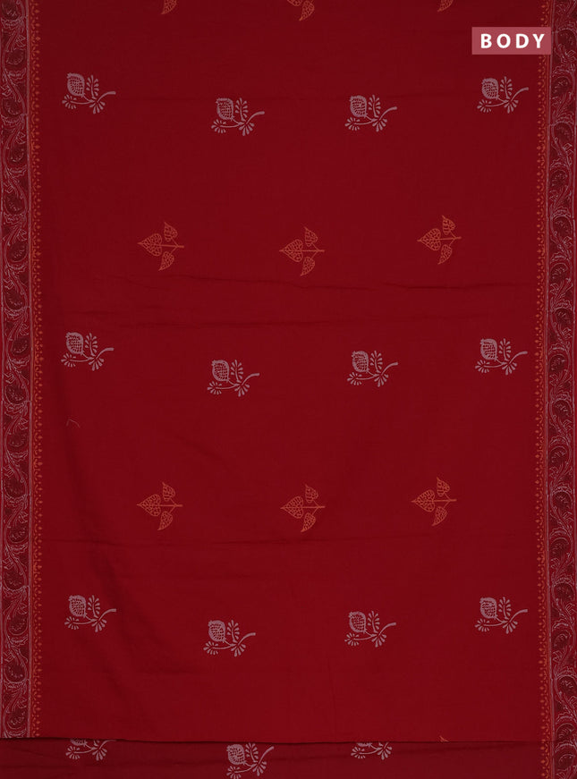 Cotton block printed saree maroon with butta prints and printed border