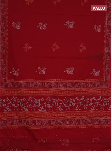 Cotton block printed saree maroon with butta prints and printed border