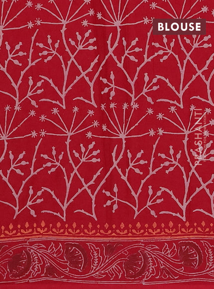 Cotton block printed saree maroon with butta prints and printed border