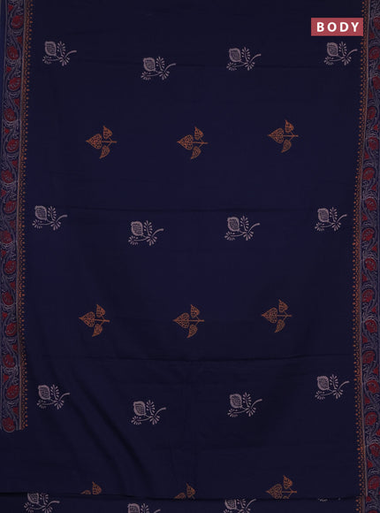 Cotton block printed saree navy blue with butta prints and printed border