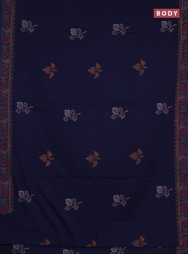 Cotton block printed saree navy blue with butta prints and printed border