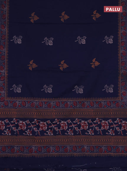 Cotton block printed saree navy blue with butta prints and printed border