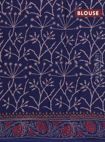 Cotton block printed saree navy blue with butta prints and printed border