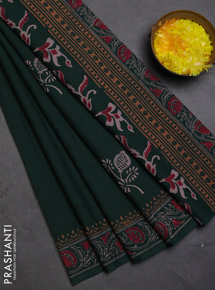 Cotton block printed saree bottle green with butta prints and printed border