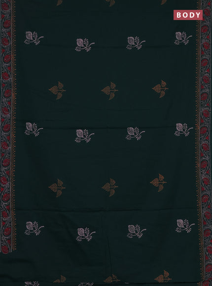 Cotton block printed saree bottle green with butta prints and printed border