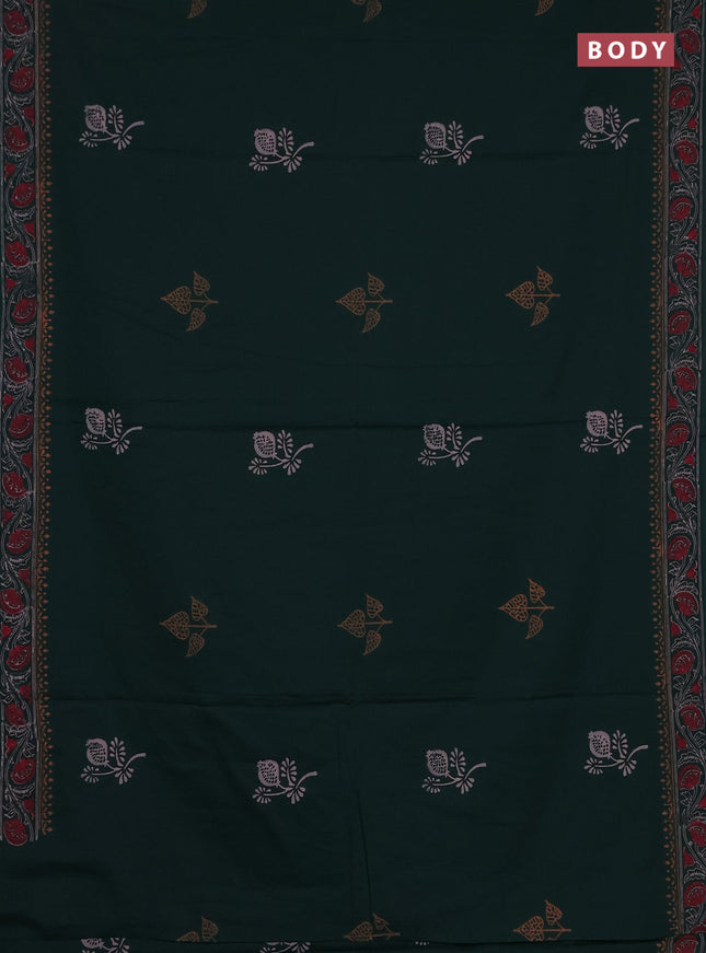 Cotton block printed saree bottle green with butta prints and printed border
