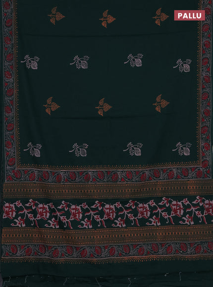 Cotton block printed saree bottle green with butta prints and printed border