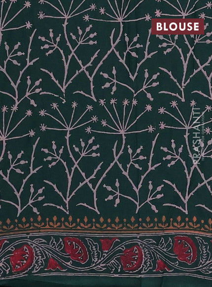 Cotton block printed saree bottle green with butta prints and printed border
