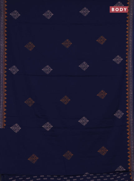 Cotton block printed saree navy blue with butta prints and printed border