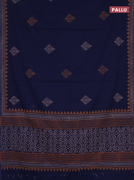 Cotton block printed saree navy blue with butta prints and printed border