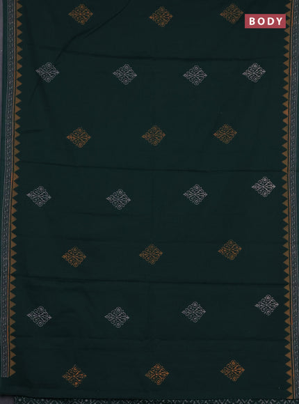 Cotton block printed saree bottle green with butta prints and printed border