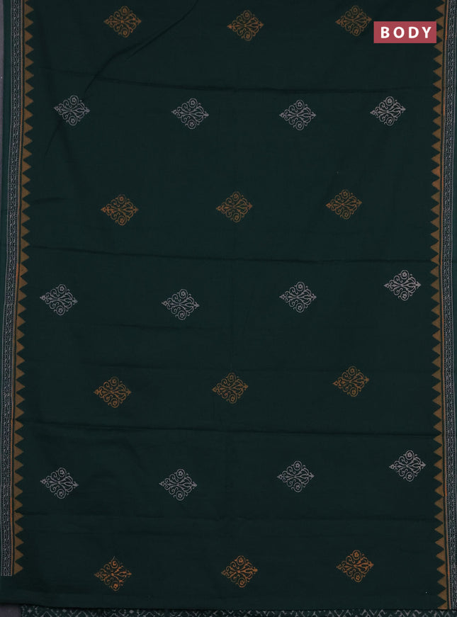 Cotton block printed saree bottle green with butta prints and printed border