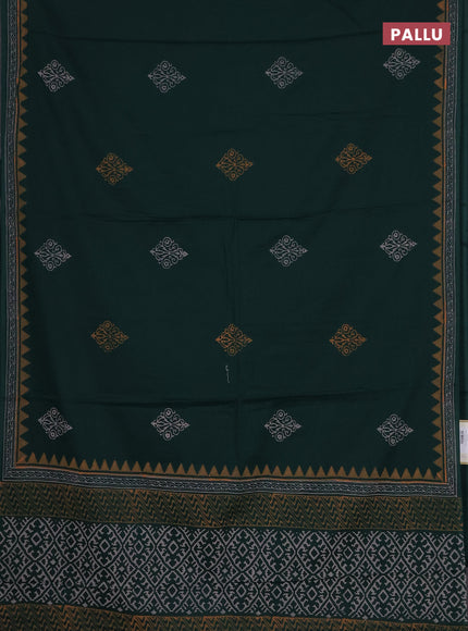 Cotton block printed saree bottle green with butta prints and printed border