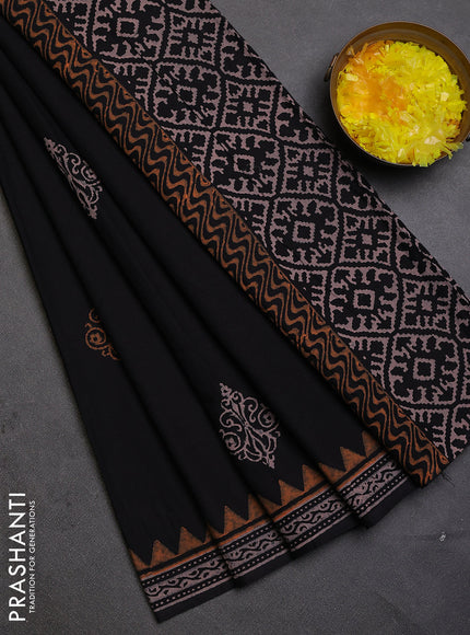 Cotton block printed saree black with butta prints and printed border