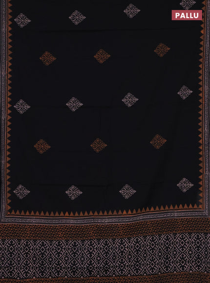 Cotton block printed saree black with butta prints and printed border