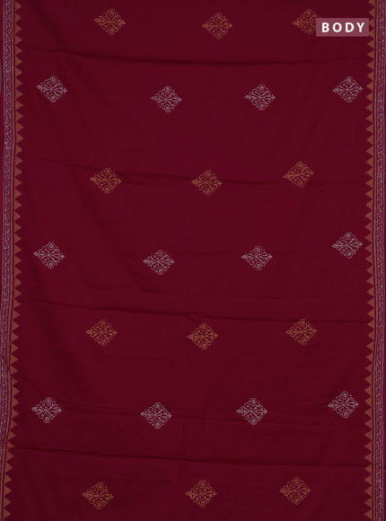 Cotton block printed saree maroon with butta prints and printed border