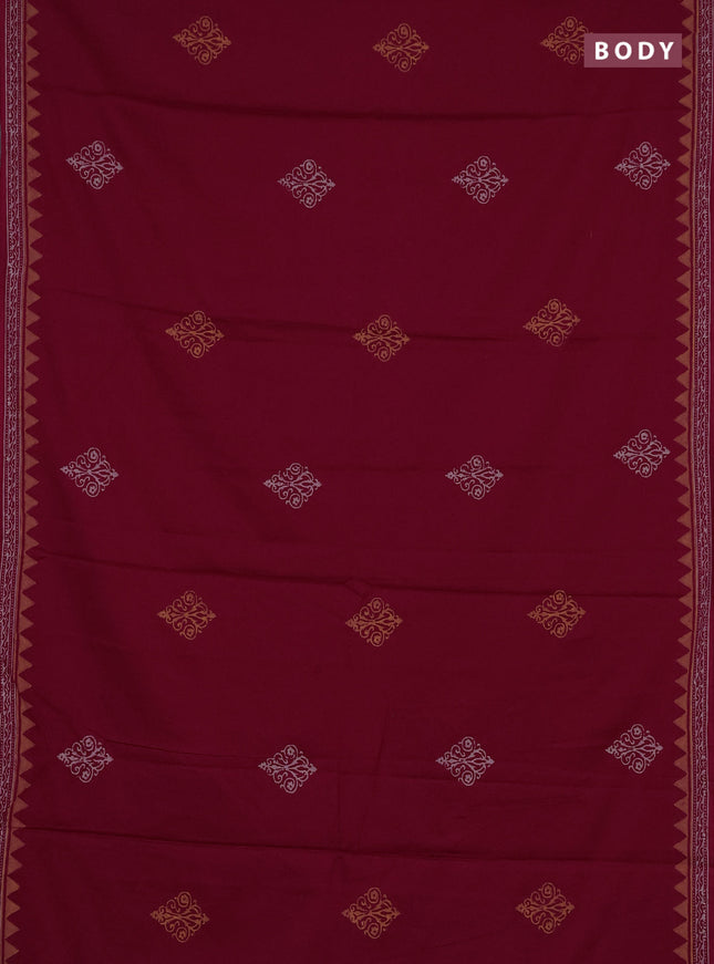 Cotton block printed saree maroon with butta prints and printed border