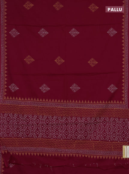 Cotton block printed saree maroon with butta prints and printed border