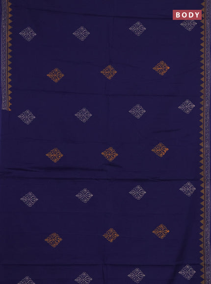 Cotton block printed saree navy blue with butta prints and printed border
