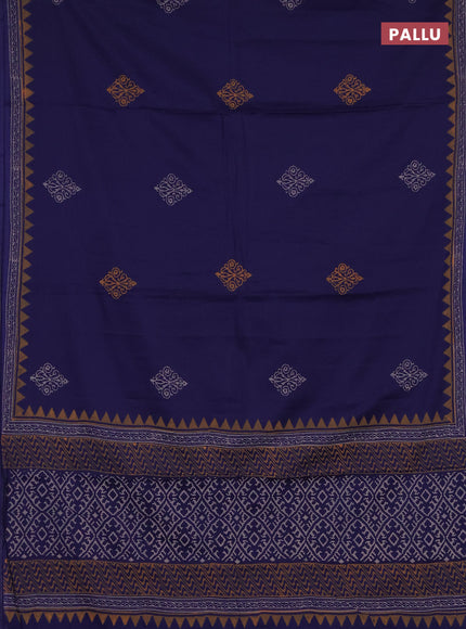 Cotton block printed saree navy blue with butta prints and printed border