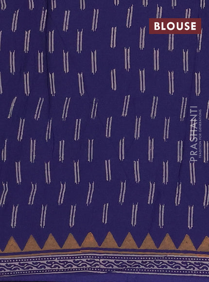 Cotton block printed saree navy blue with butta prints and printed border