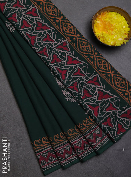 Cotton block printed saree bottle green with butta prints and printed border