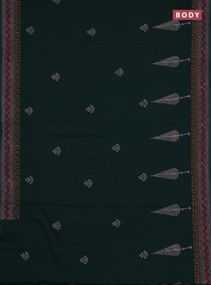Cotton block printed saree bottle green with butta prints and printed border