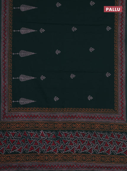 Cotton block printed saree bottle green with butta prints and printed border