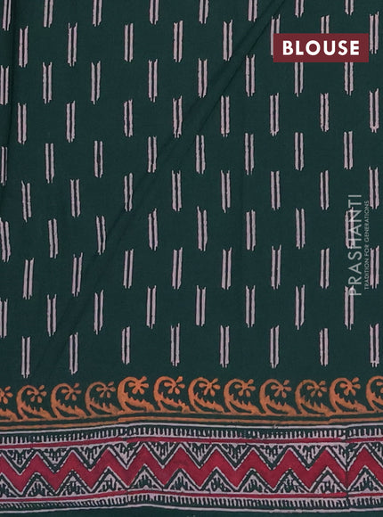 Cotton block printed saree bottle green with butta prints and printed border
