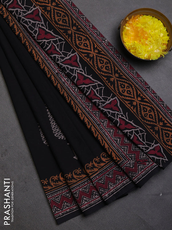 Cotton block printed saree black with butta prints and printed border