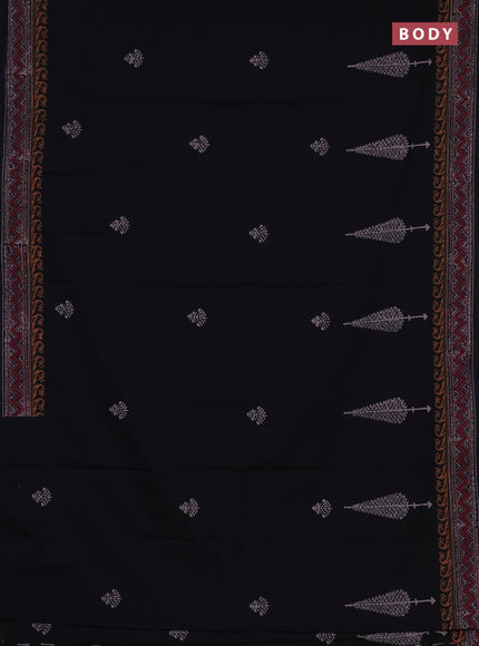 Cotton block printed saree black with butta prints and printed border