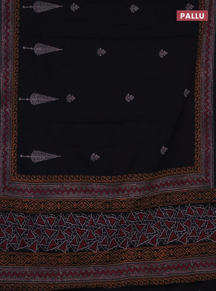 Cotton block printed saree black with butta prints and printed border