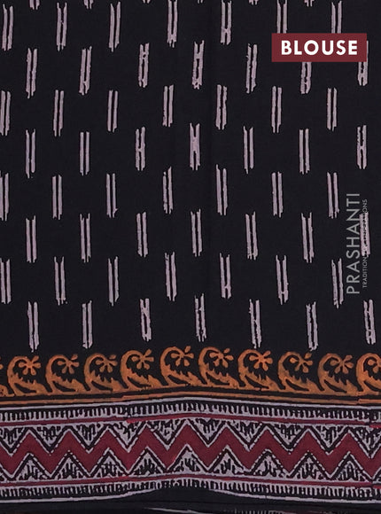 Cotton block printed saree black with butta prints and printed border