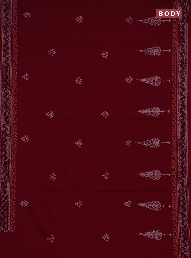 Cotton block printed saree maroon with butta prints and printed border