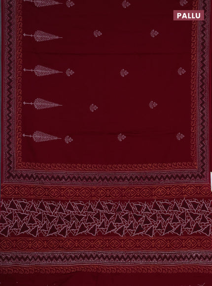 Cotton block printed saree maroon with butta prints and printed border
