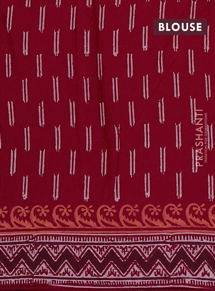 Cotton block printed saree maroon with butta prints and printed border
