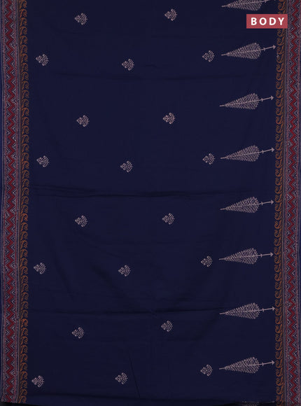 Cotton block printed saree navy blue with butta prints and printed border