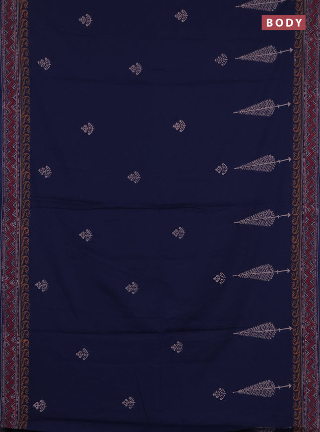 Cotton block printed saree navy blue with butta prints and printed border