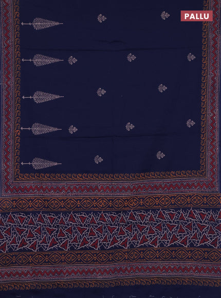 Cotton block printed saree navy blue with butta prints and printed border