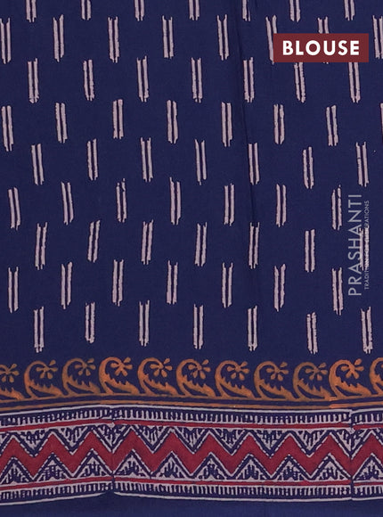 Cotton block printed saree navy blue with butta prints and printed border