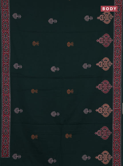 Cotton block printed saree bottle green with butta prints and printed border