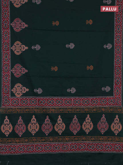 Cotton block printed saree bottle green with butta prints and printed border