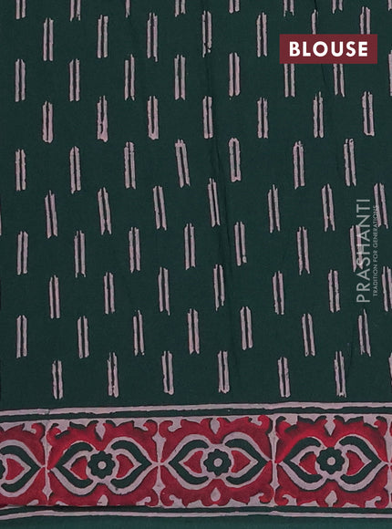 Cotton block printed saree bottle green with butta prints and printed border