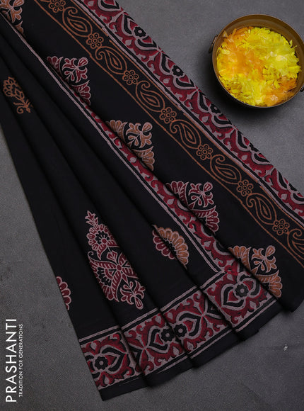 Cotton block printed saree black with butta prints and printed border