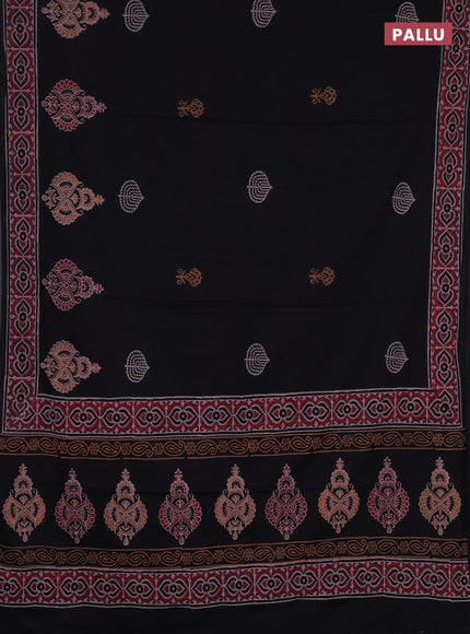 Cotton block printed saree black with butta prints and printed border