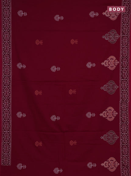 Cotton block printed saree maroon with butta prints and printed border